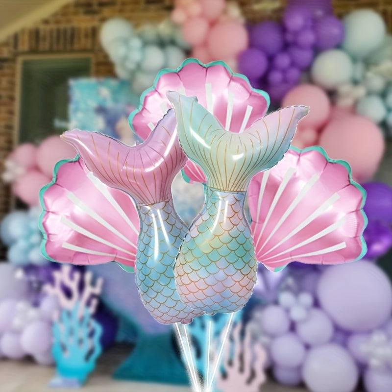5pcs Fishtail Shell Aluminum Film Balloons Mermaid Themed Party Balloons