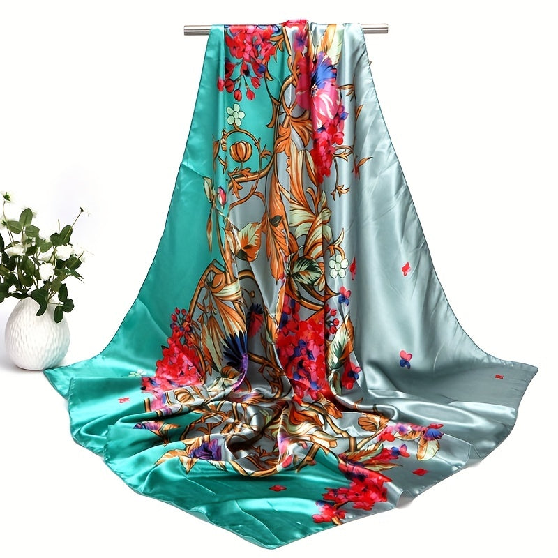 Flower Print Square Scarf Vintage Bandana Shawl Silk