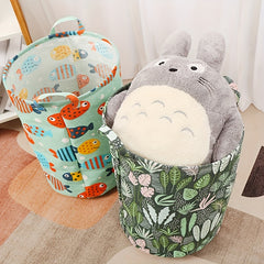 Print Laundry Basket Portable Foldable Home Storage Bag Cotton Linen Hamper