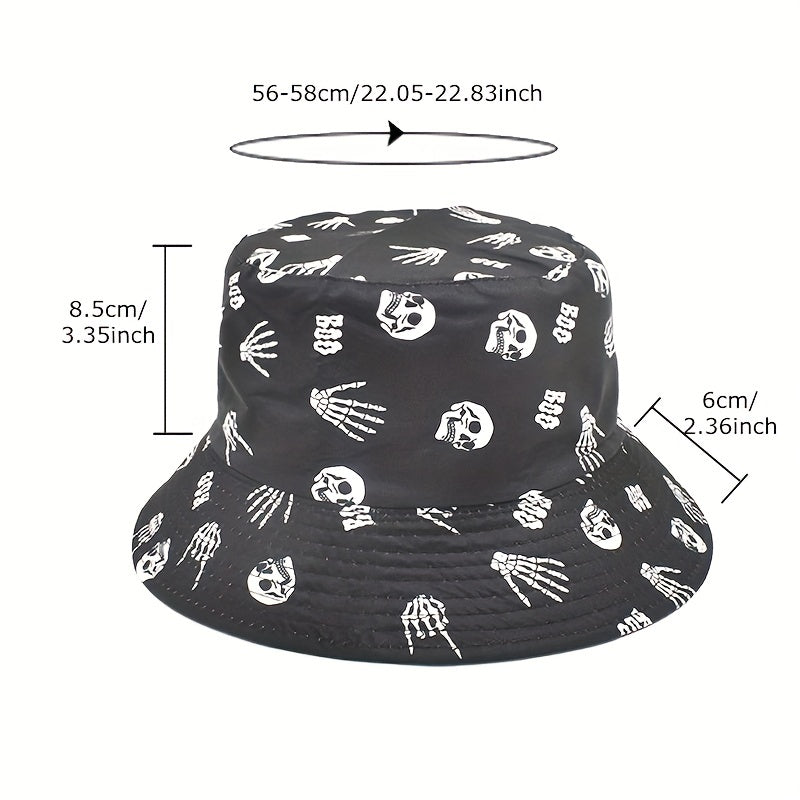 Men's Skull Print Bucket Hat Double Sided Basin Hat Spring Summer