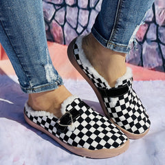 Women's Plaid Furry Slip On Shoes Warm Comfortable Lightweight