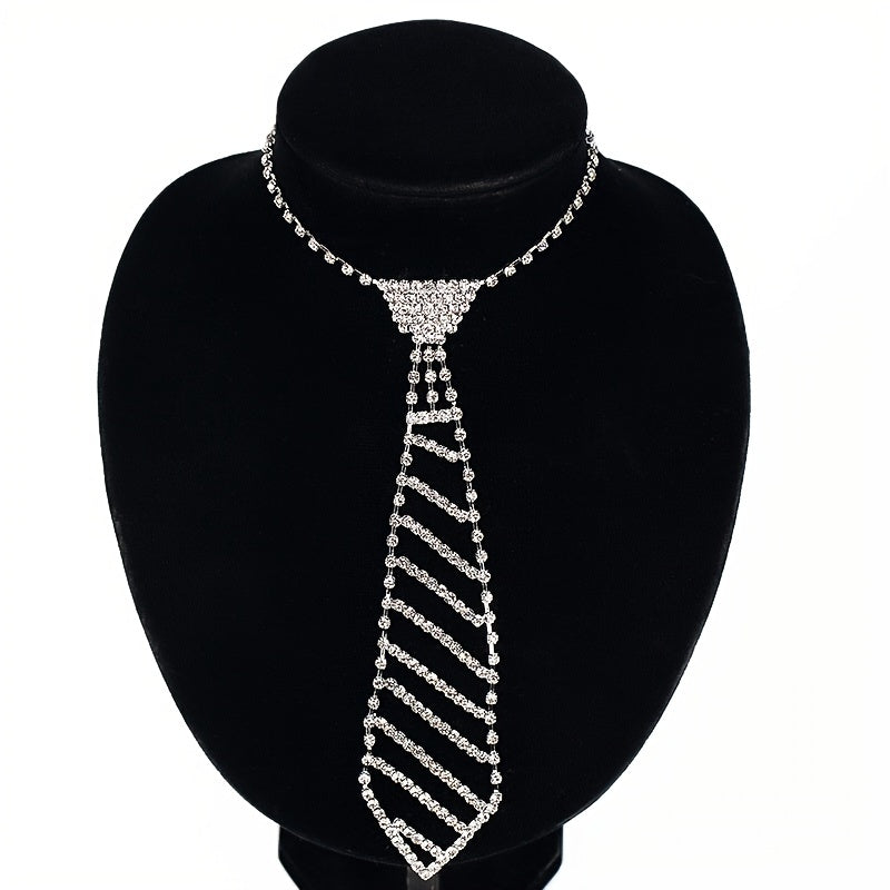 Rhinestone Tie Long Necklace Women's Bow Tie Diamond Dress Tie