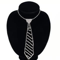 Rhinestone Tie Long Necklace Women's Bow Tie Diamond Dress Tie