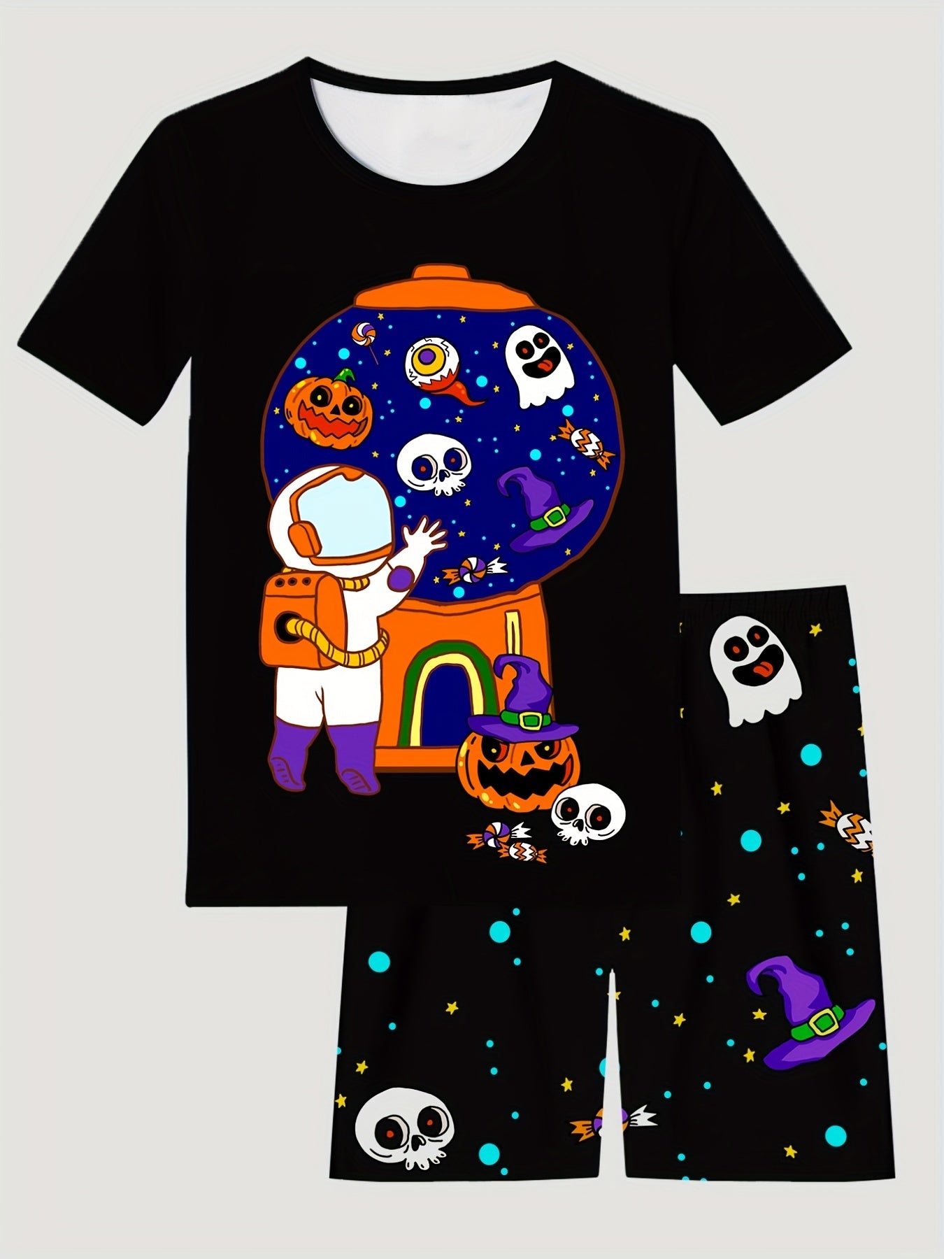 Kid's 2pcs Halloween Pajama Set Cartoon Print T shirt & Shorts