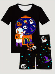 Kid's 2pcs Halloween Pajama Set Cartoon Print T shirt & Shorts