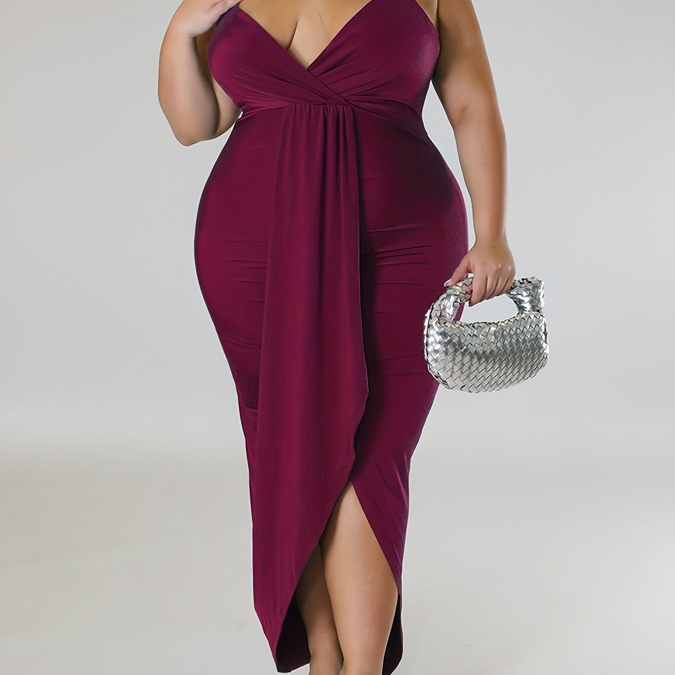 Deep V Neck Layered Ruched Cami Dress