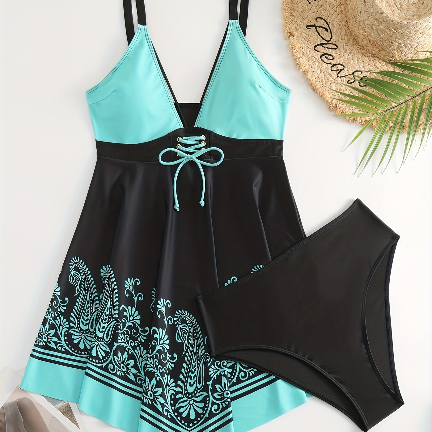 Women's Paisley Print Strappy Tankini Set