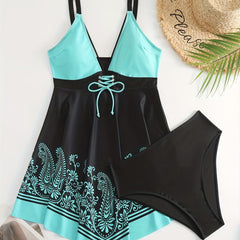 Women's Paisley Print Strappy Tankini Set