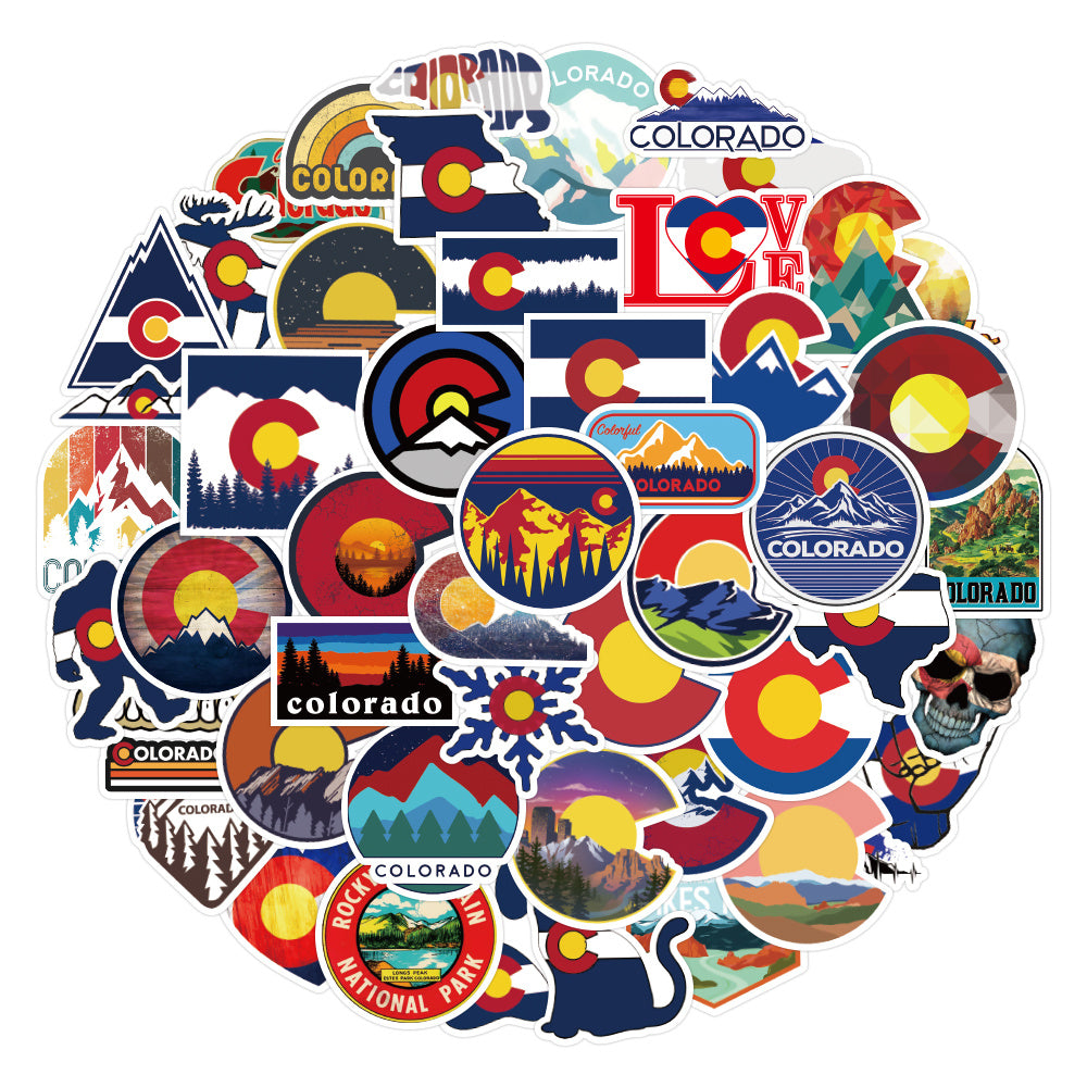 50PCS Waterproof Colorado State Map Stickers for Luggage Helmets & Laptops