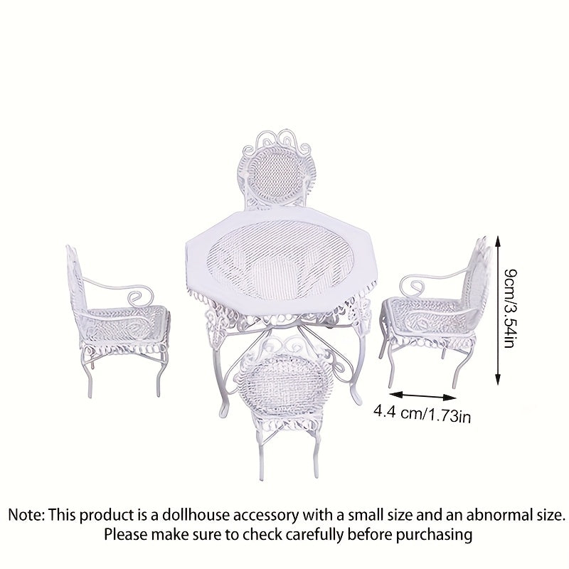 Dollhouse 1:12 Outdoor Garden Furniture Octagonal Iron Table and Chair Set