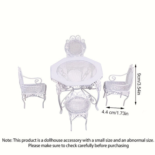 Dollhouse 1:12 Outdoor Garden Furniture Octagonal Iron Table and Chair Set