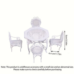 Dollhouse 1:12 Outdoor Garden Furniture Octagonal Iron Table and Chair Set