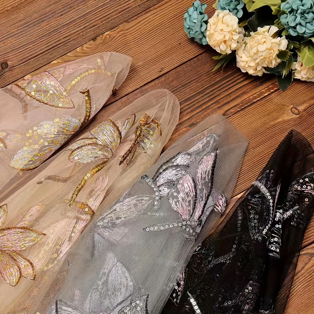 Soft Lace Fabric Butterfly Sequin Dress Fabric Wedding Evening Curtain 51in 36in