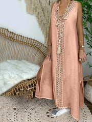 Boho Lace Sleeveless Maxi Dress V Neck Loose Solid