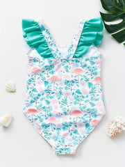 Girls Fish Scale Print One Piece Swimsuit