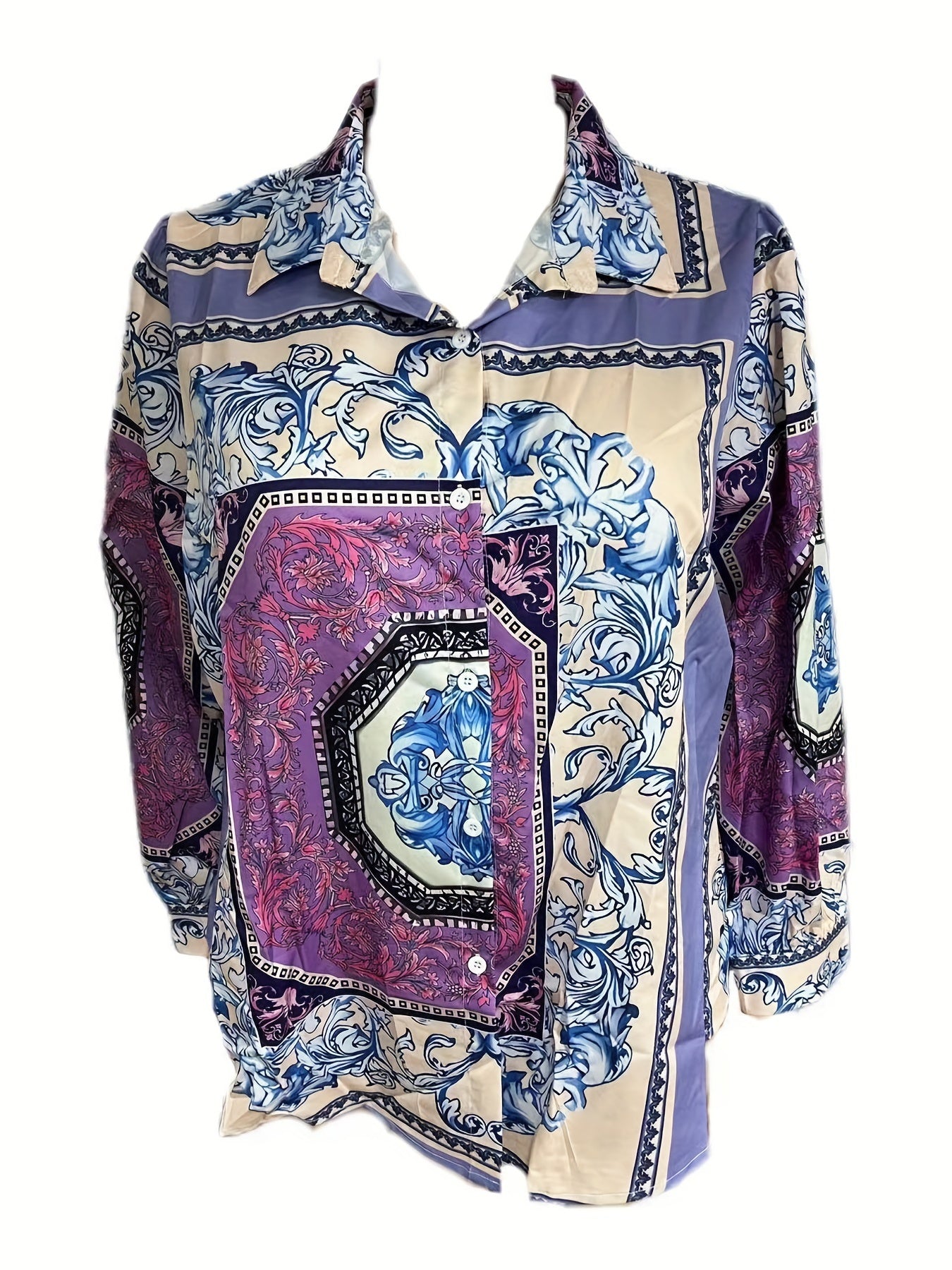 Blouse Women's Plus Paisley Floral Print Long Sleeve Shirt Top
