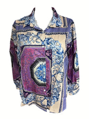 Blouse Women's Plus Paisley Floral Print Long Sleeve Shirt Top