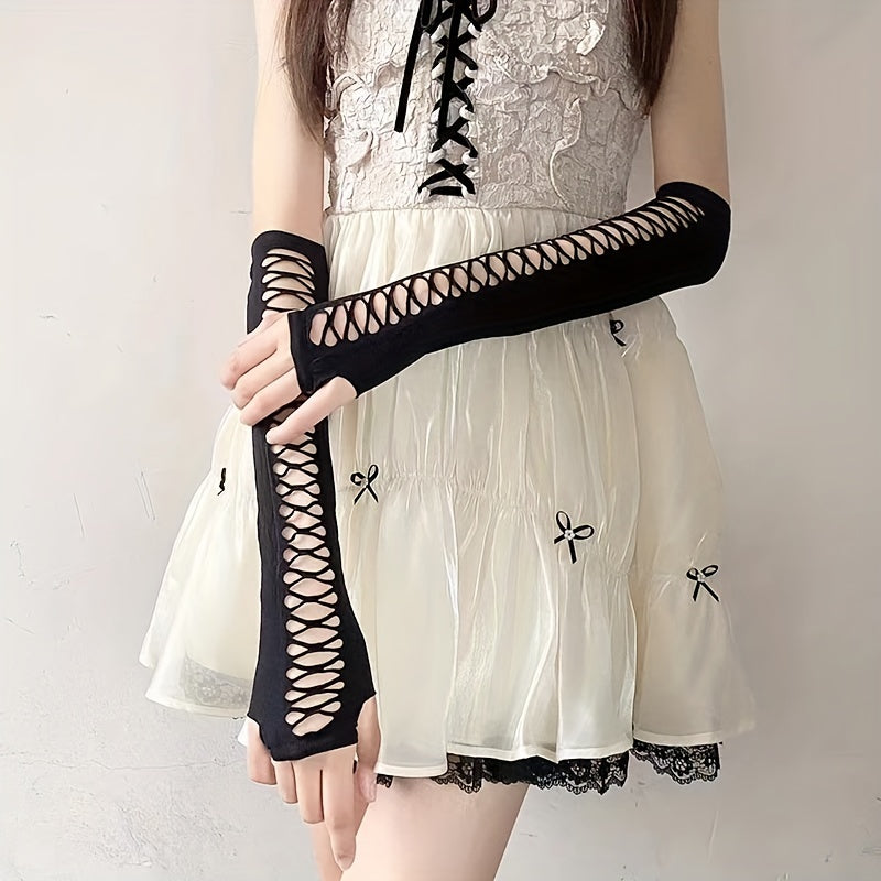 Mesh Sleeve Long Arm Protection Gloves Casual Outdoor Fingerless Gloves
