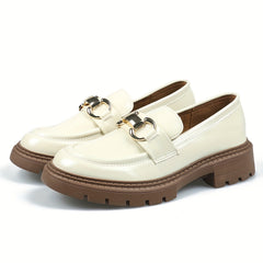 Metallic Chain Loafers Slip On Round Toe Platform Shoes