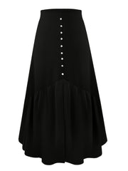 Velvet Maxi Skirt Plus Size Faux Pearl Button Elastic High Rise Stretch