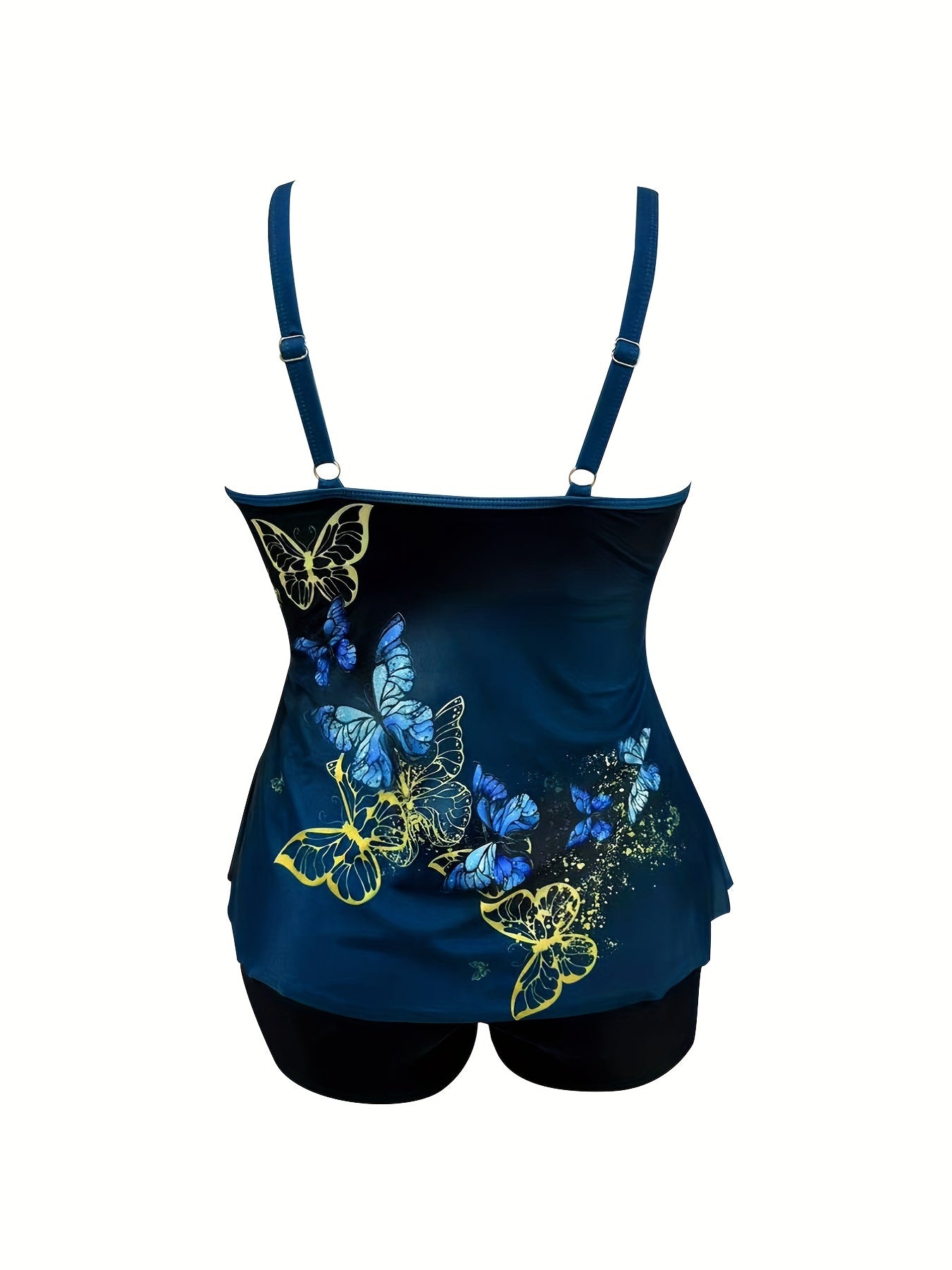 Tie Dye & Butterfly Print Tankini Set Women's Two Piece Swimsuit