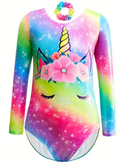 Girls Unicorn Tie Dye Long Sleeve Gymnastics Suit