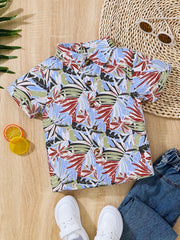 Boys Leaves Graphic Short Sleeves Shirt Hawaiian Style
