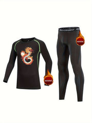 Kids Compression Fleece Sets Crew Neck Pullover Elastic Waist Pants Body con Bot