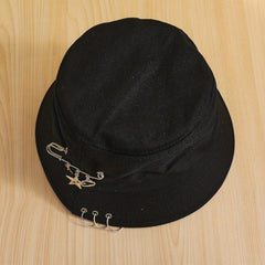 Hip Hop Unisex Bucket Hat Star Brooch Decor Couple Basin Hat