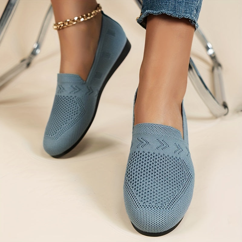 Women's Lightweight Knitted Flat Shoes Soft Sole Casual Slip-On Flats
