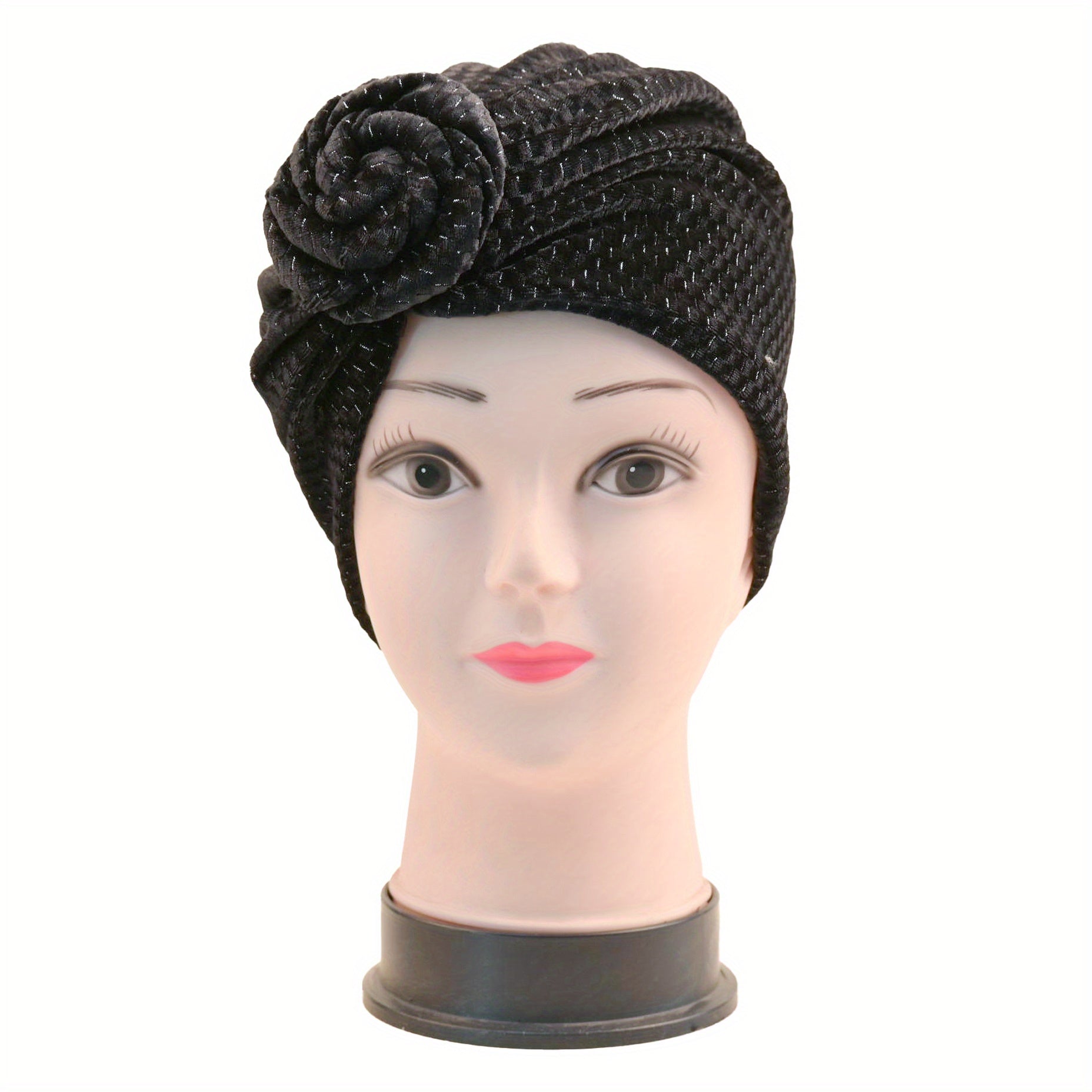 Pleated Bow Turban Cap Printed Head Wrap Elastic Hijab Bonnet