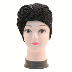 Pleated Bow Turban Cap Printed Head Wrap Elastic Hijab Bonnet