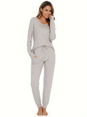 Polka Dot V-Neck Lounge Set Long Sleeve & Pants Women's Loungewear