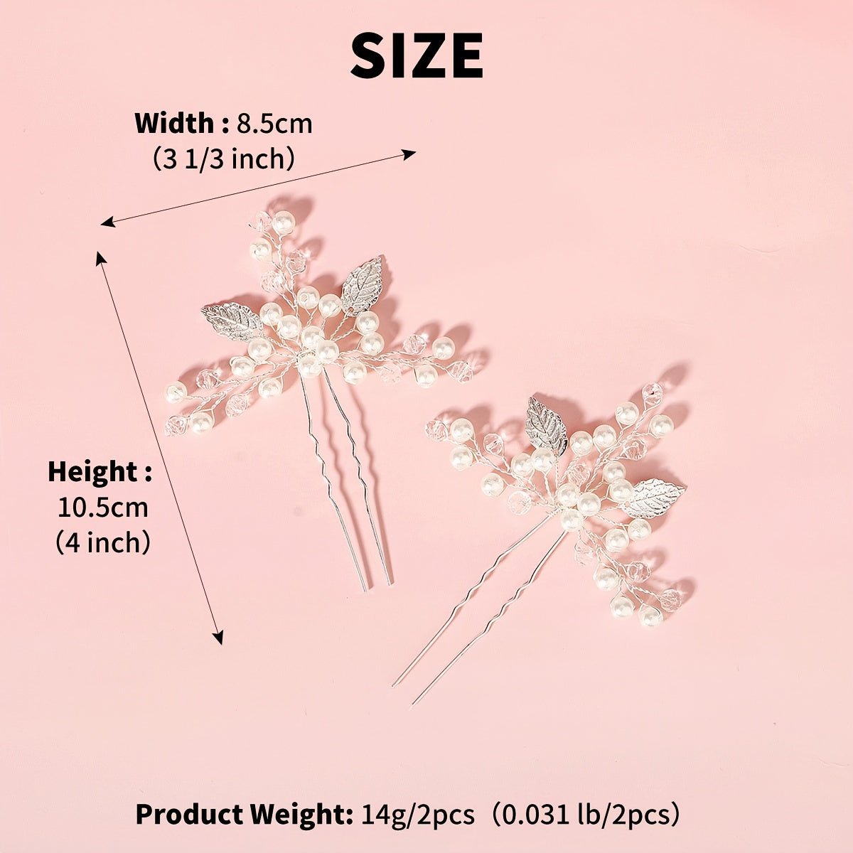 2pcs Silver Pearl Bridal Hair Pins Leaf Hair Accessories