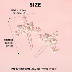 2pcs Silver Pearl Bridal Hair Pins Leaf Hair Accessories