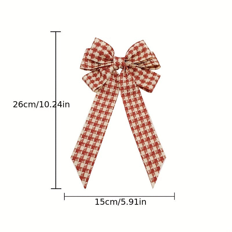 Plaid Streamer Bow Hair Clip Embroidery Sweet Headwear