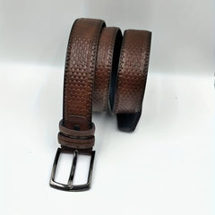 Men's Plaid Leather Belt Pin Buckle Casual Waist Strap