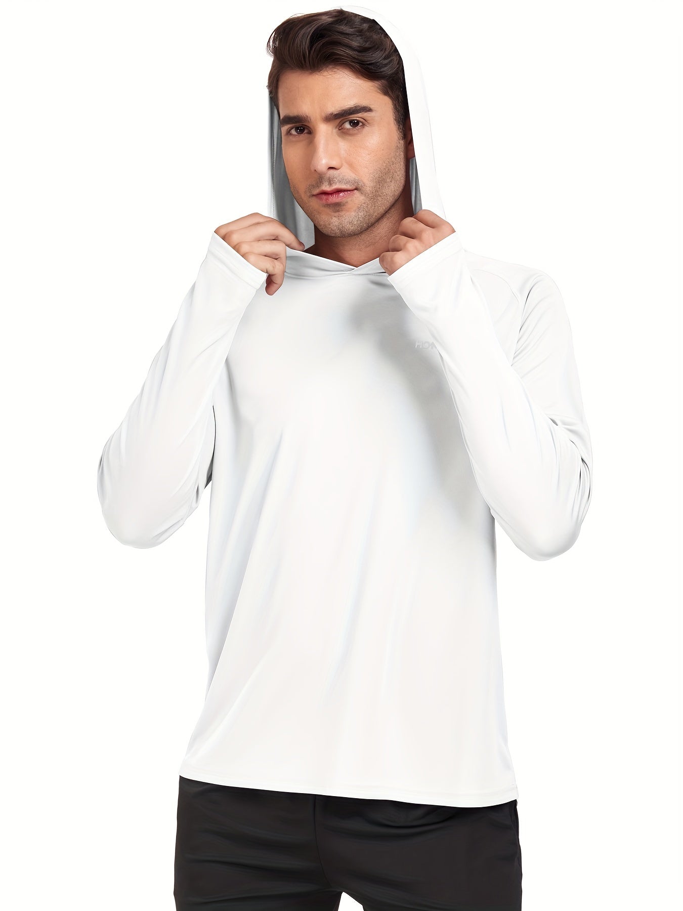 Men's Long Sleeve Hooded T Shirt Lightweight for Running Fishing Hiking