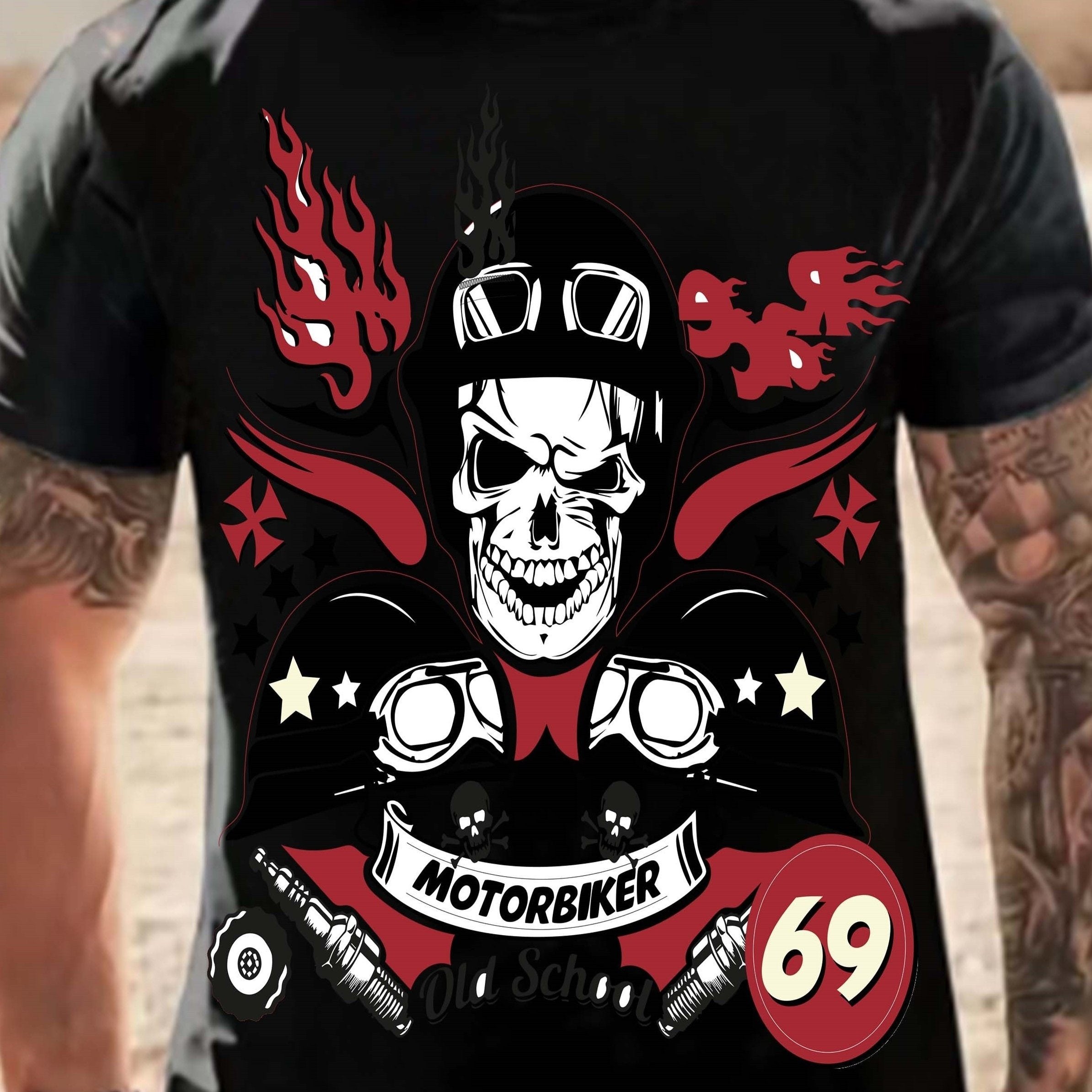 Men's Skeleton Biker Novel T Shirt 3D Print Tee