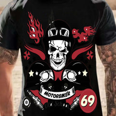 Men's Skeleton Biker Novel T Shirt 3D Print Tee