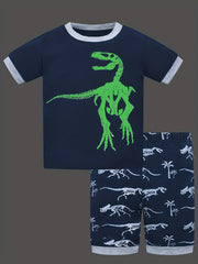 2pcs Toddler Boys Glow Dino Pajamas Set