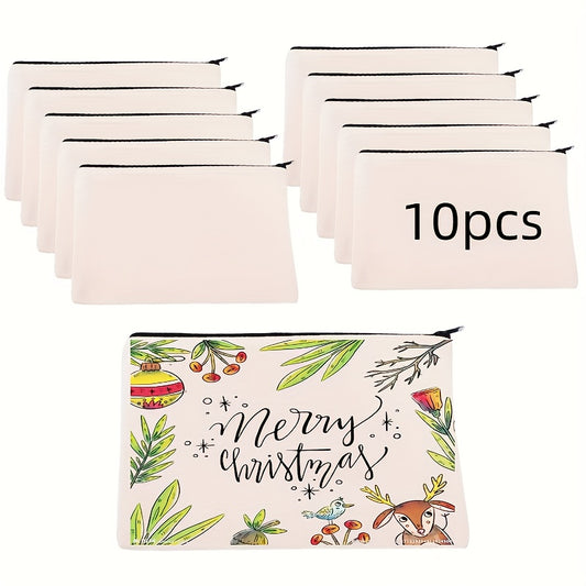 10pcs DIY Blank Canvas Bag Makeup Bag Zipper Pouch Travel Storage Gift