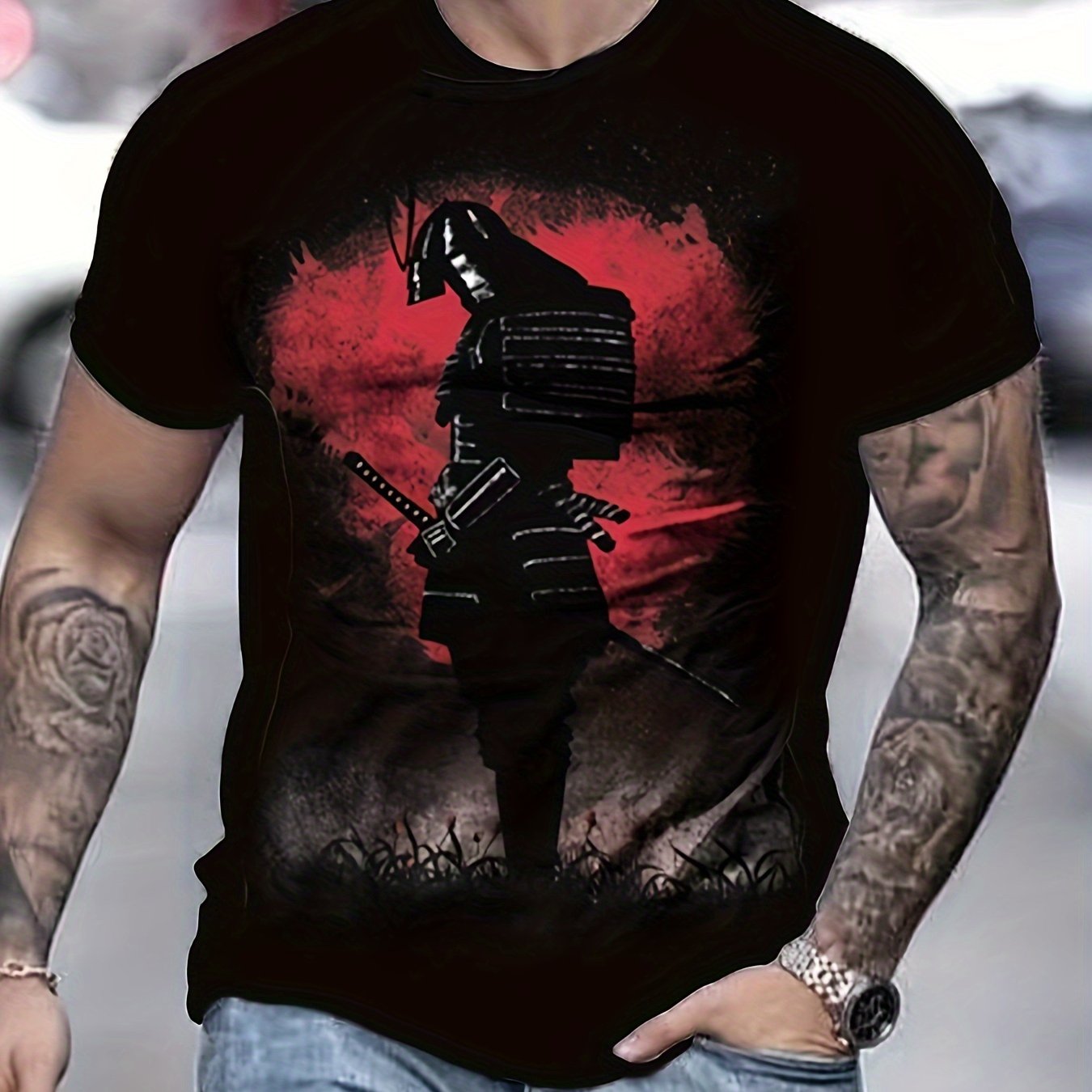 Warrior Pattern Print Men's Short Sleeve T-shirt