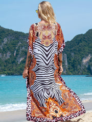 Boho Plus Allover Print Batwing Sleeve Cover Up Dress