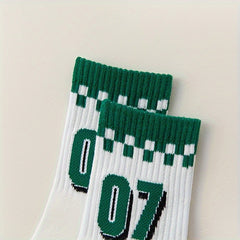 Boy's Striped Letter Crew Socks Cotton Blend Comfy Casual Style
