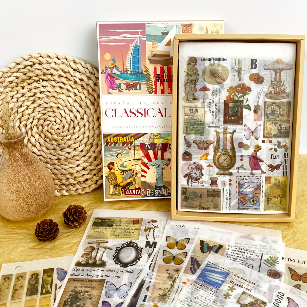 DIY Retro Journal Stickers Kit - Literary & Artistic Floral Butterfly Materials