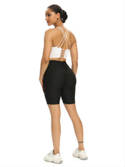High Waist Seersucker Yoga Shorts for Women