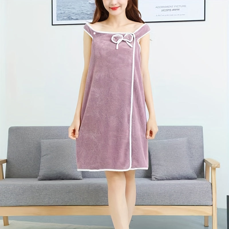 Bowknot Coral Velvet Bath Skirt Adults Wearable Bath Towel