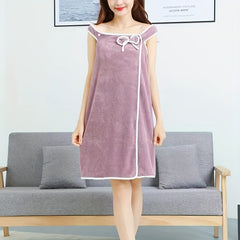 Bowknot Coral Velvet Bath Skirt Adults Wearable Bath Towel