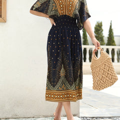 Boho Dress Women's Plus Floral & Paisley Print V Neck Short Sleeve